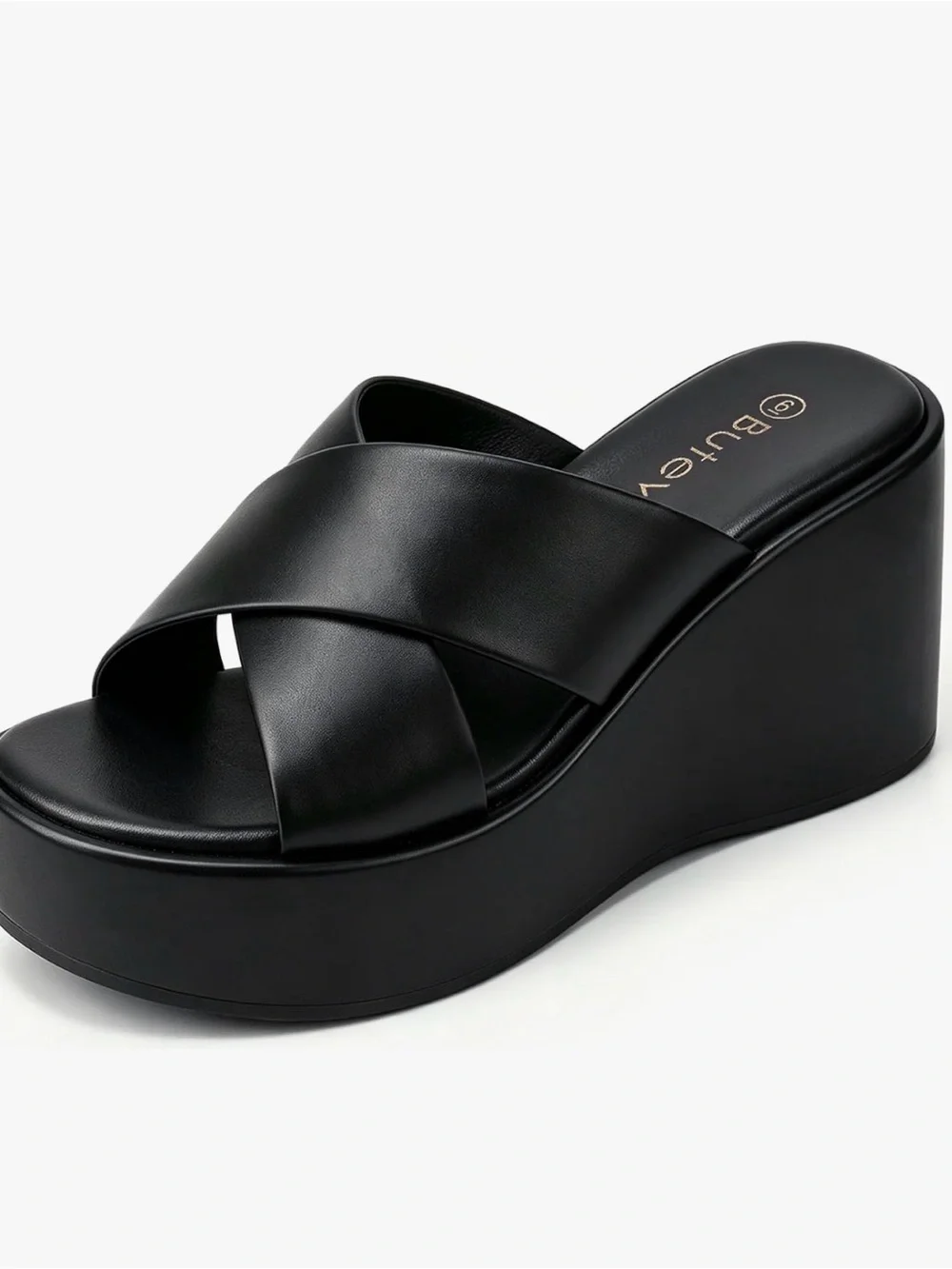 Black Platform Wedge Crisscross Slide Sandals for Women. Size 8 new without tag